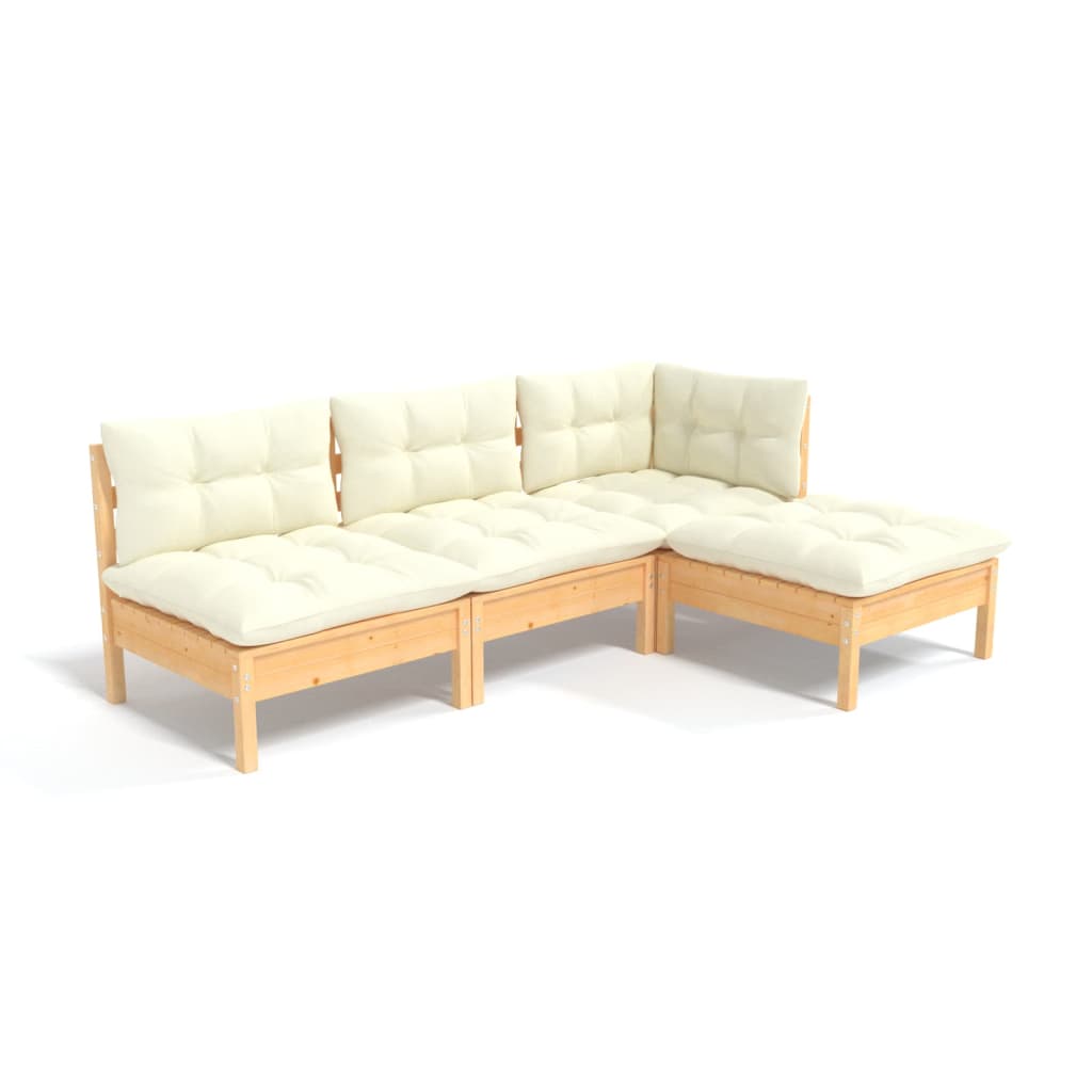 vidaXL 4 Piece Patio Lounge Set with Cream Cushions Pinewood