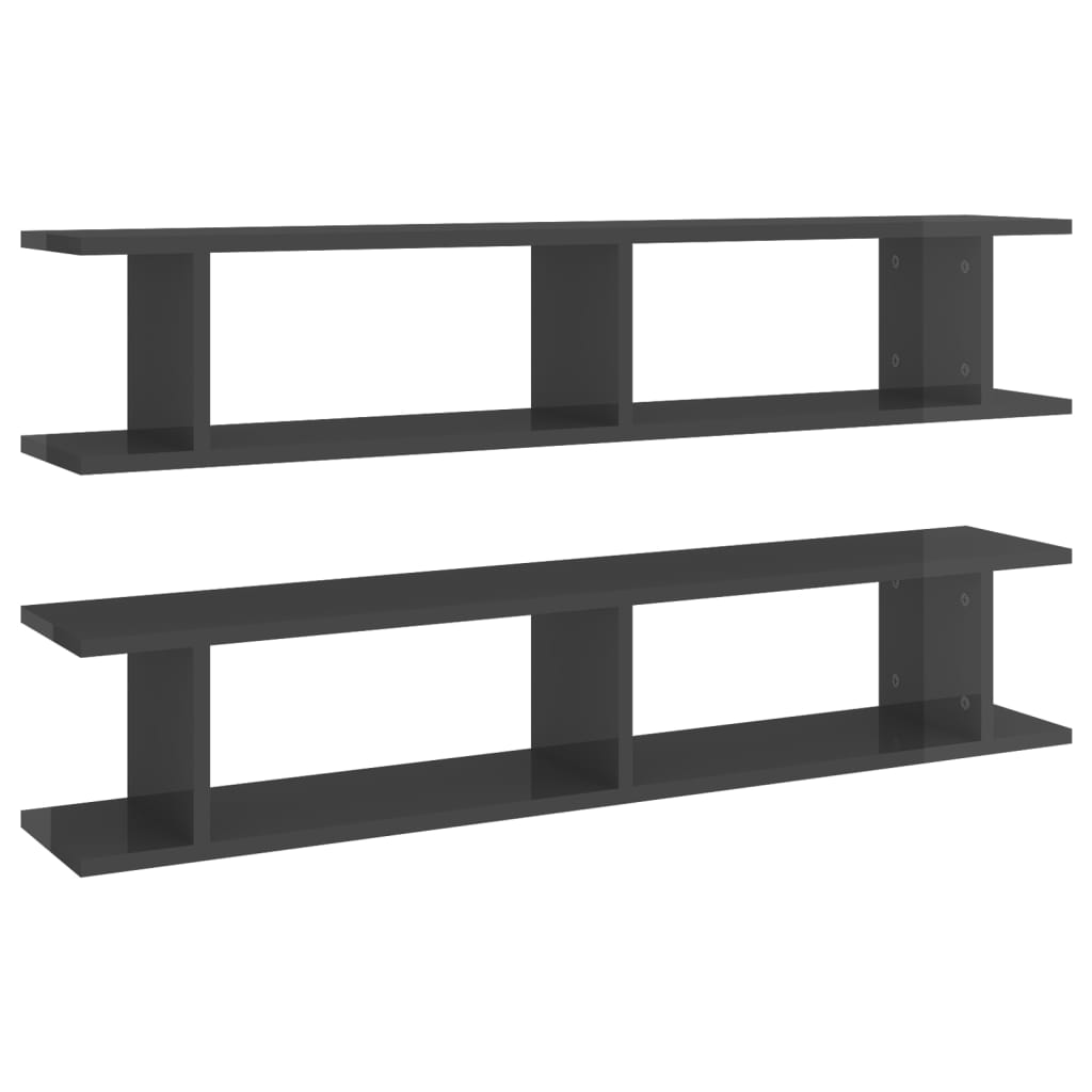 vidaXL Wall Shelves 2pcs High Gloss Gray 41.3"x7.1"x7.9" Engineered Wood