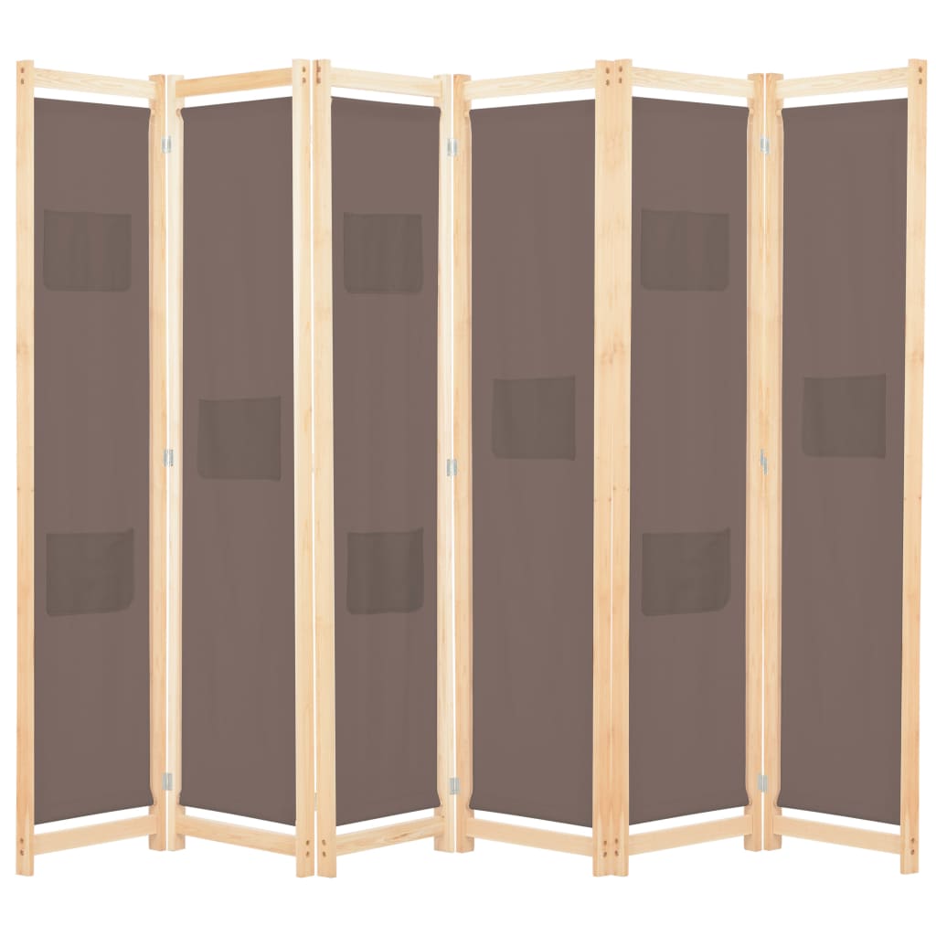 vidaXL 6-Panel Room Divider Brown 94.5"x66.9"x1.6" Fabric