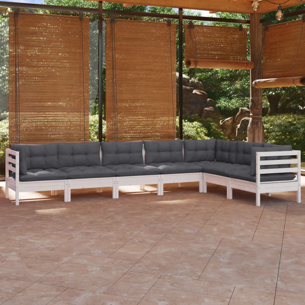 vidaXL 7 Piece Patio Lounge Set with Cushions White Solid Pinewood