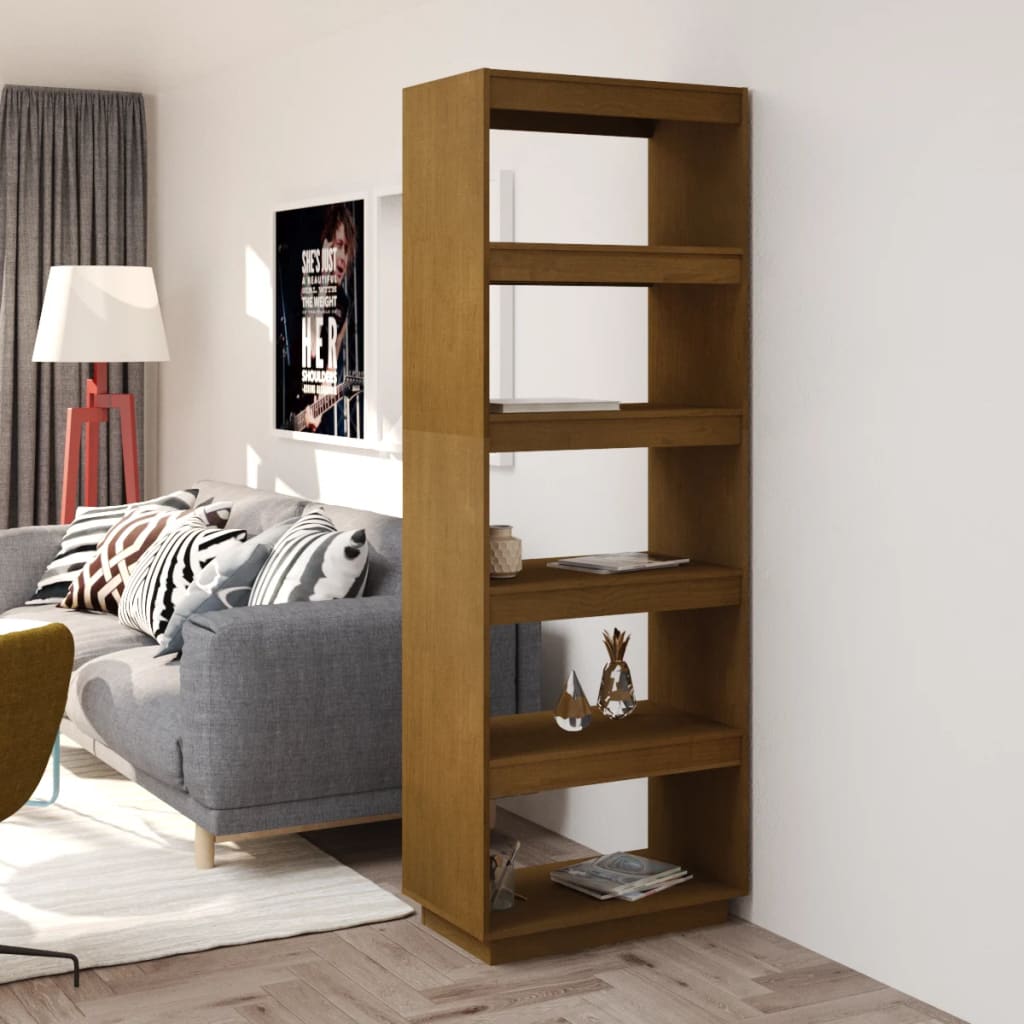 vidaXL Book Cabinet/Room Divider Honey Brown 23.6"x13.8"x65.7" Solid Wood Pine