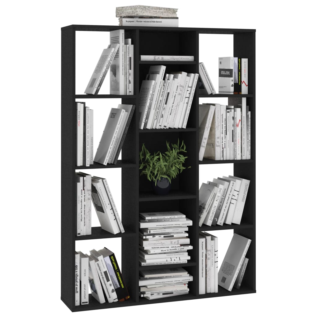 vidaXL Room Divider/Book Cabinet Black 39.4"x9.4"x55.1" Engineered Wood