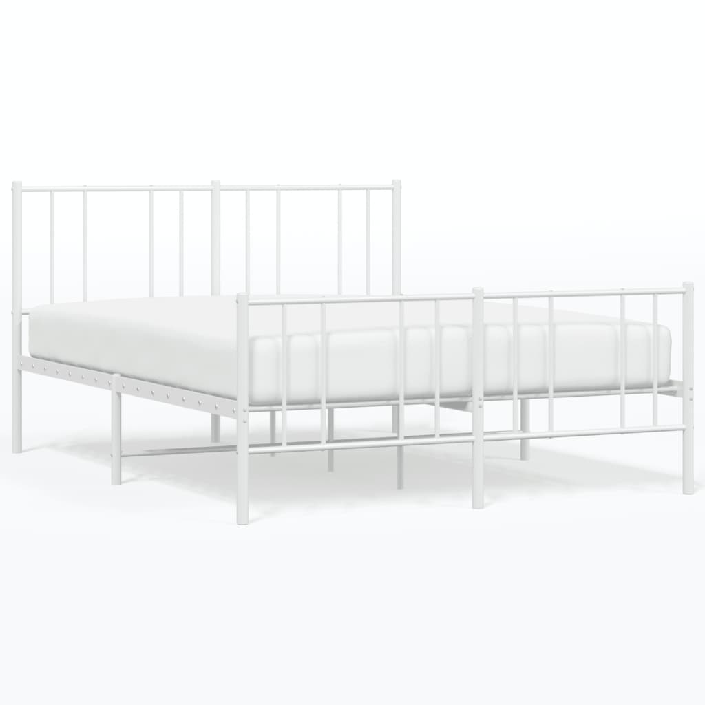 vidaXL Metal Bed Frame with Headboard and Footboard White 53.9"x74.8" Full