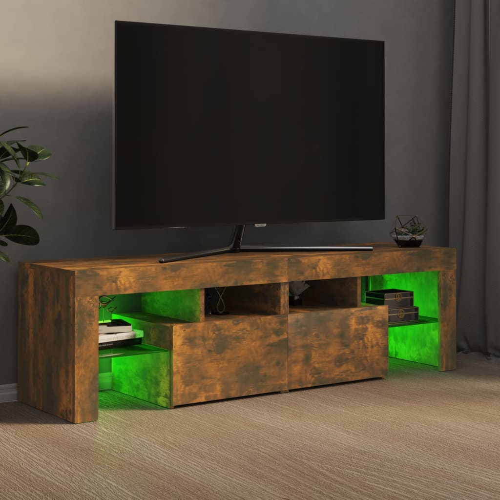 vidaXL TV Stand with LED Lights Smoked Oak 55.1"x14.4"x15.7"