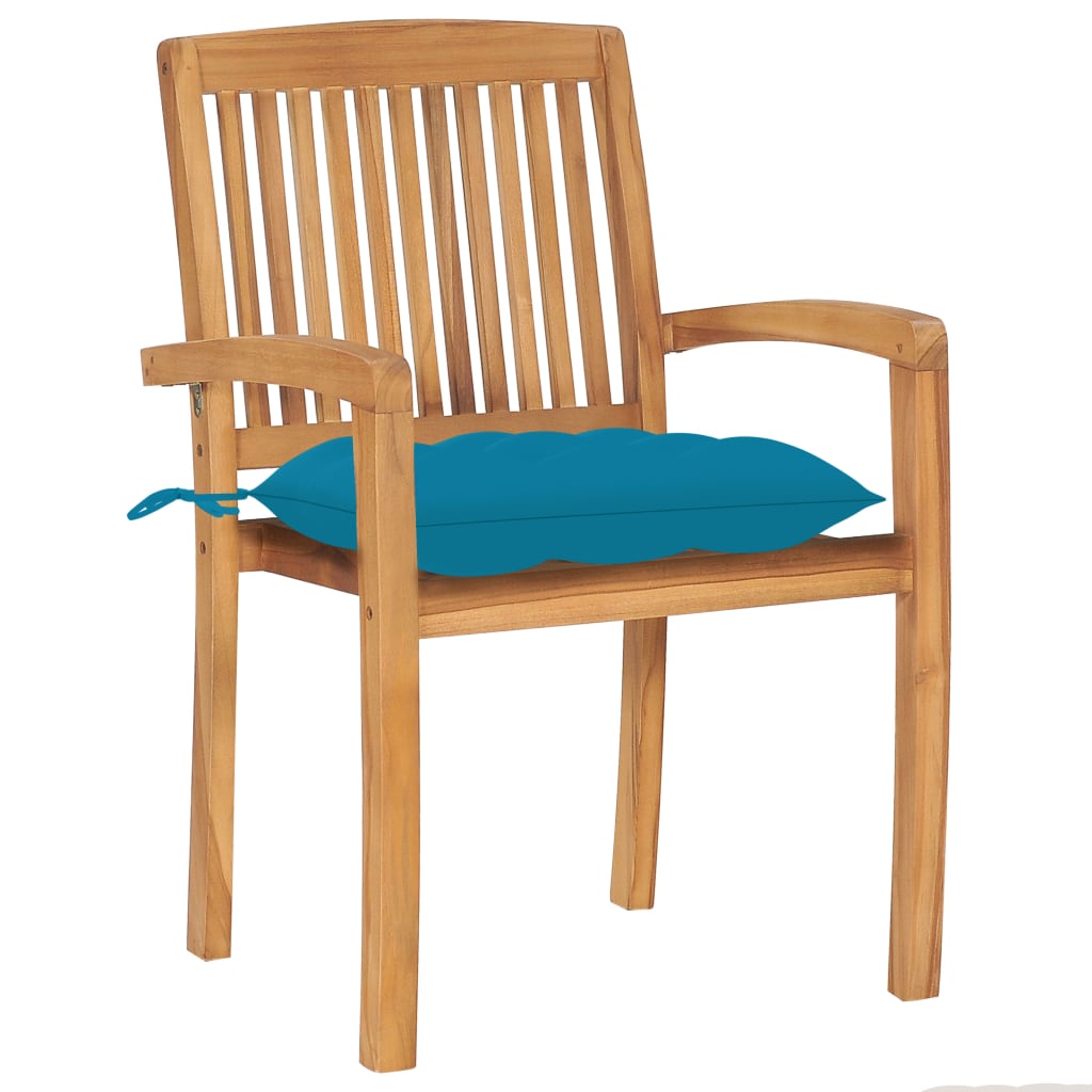 vidaXL Patio Chairs 2 pcs with Light Blue Cushions Solid Teak Wood