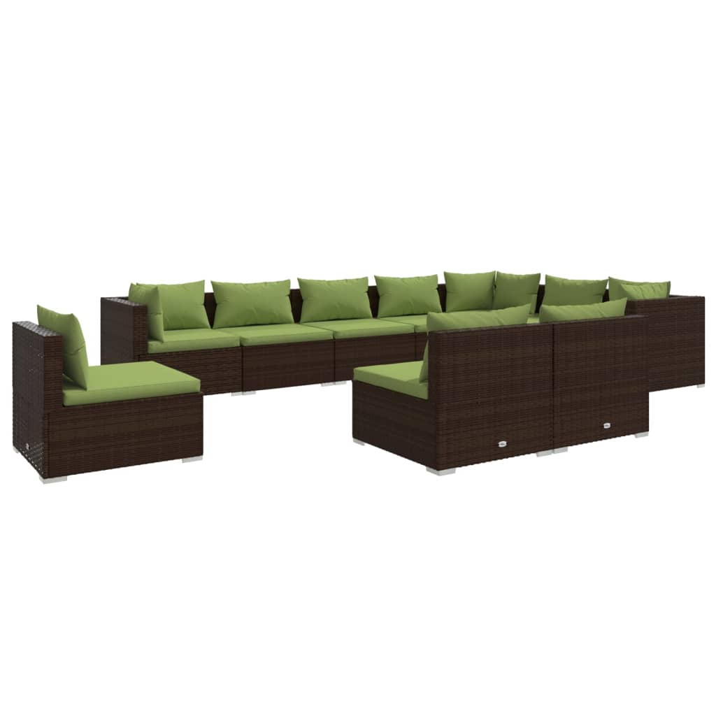 vidaXL 10 Piece Patio Lounge Set with Cushions Poly Rattan Brown