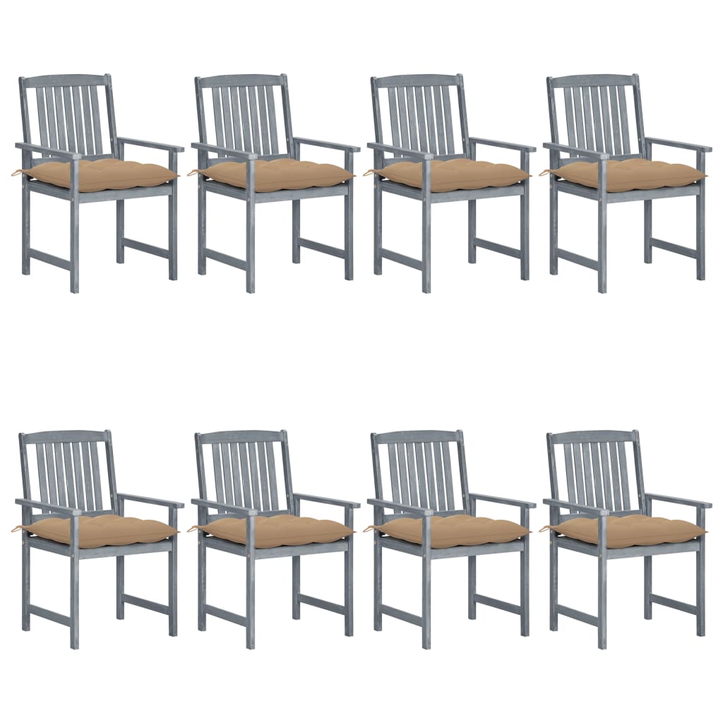 vidaXL Patio Chairs with Cushions 8 pcs Solid Acacia Wood Gray