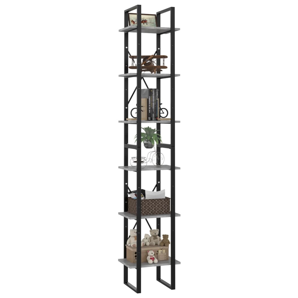 vidaXL 6-Tier Book Cabinet Concrete Gray 15.7"x11.8"x82.7" Engineered Wood