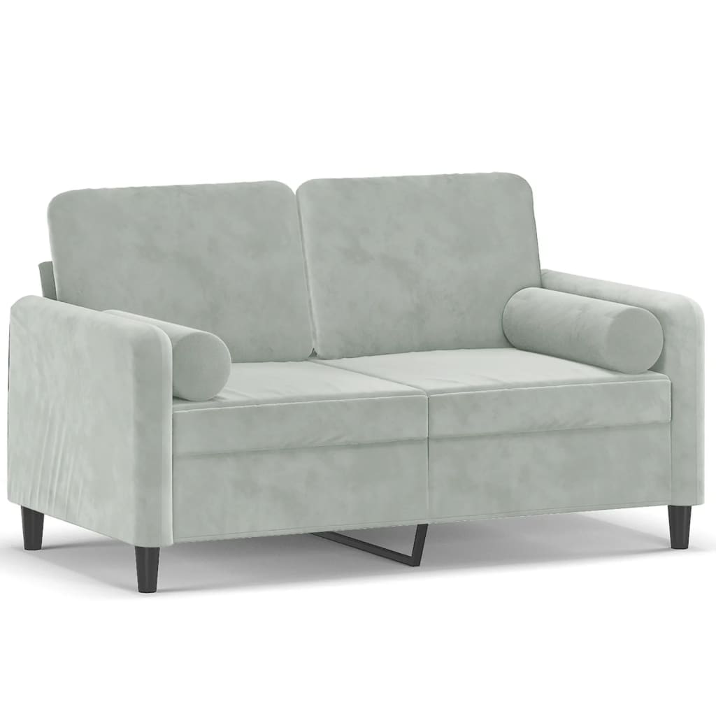 vidaXL 2-Seater Sofa with Throw Pillows Light Gray 47.2" Velvet