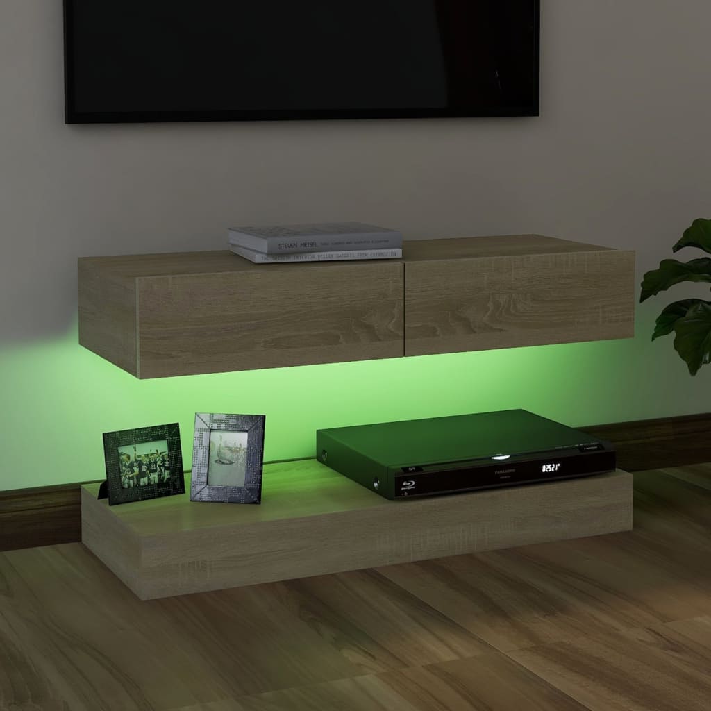vidaXL TV Cabinet with LED Lights Sonoma Oak 35.4"x13.8"