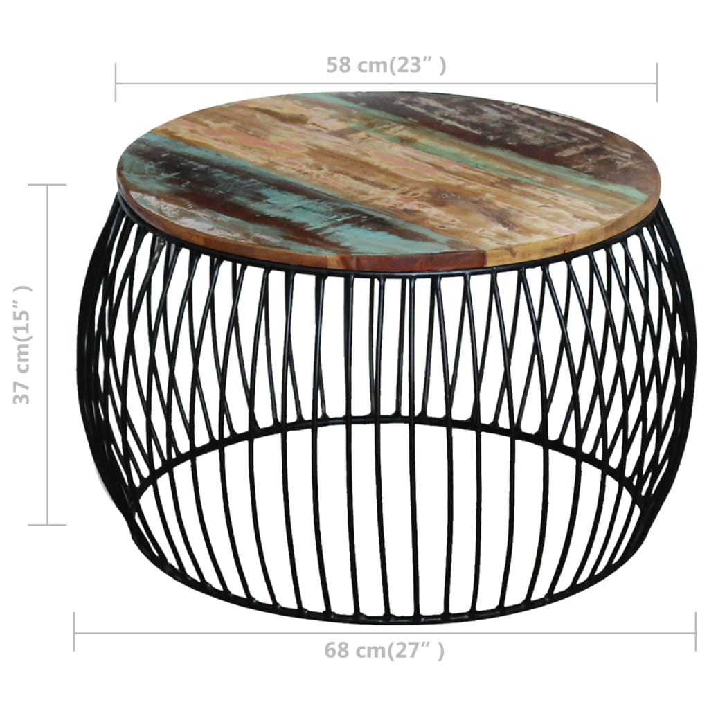 vidaXL Coffee Table Round Solid Reclaimed Wood 26.8"x14.6"