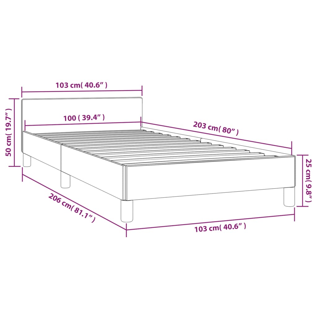 vidaXL Bed Frame with Headboard Dark Gray 39.4"x79.9" Twin XL Velvet