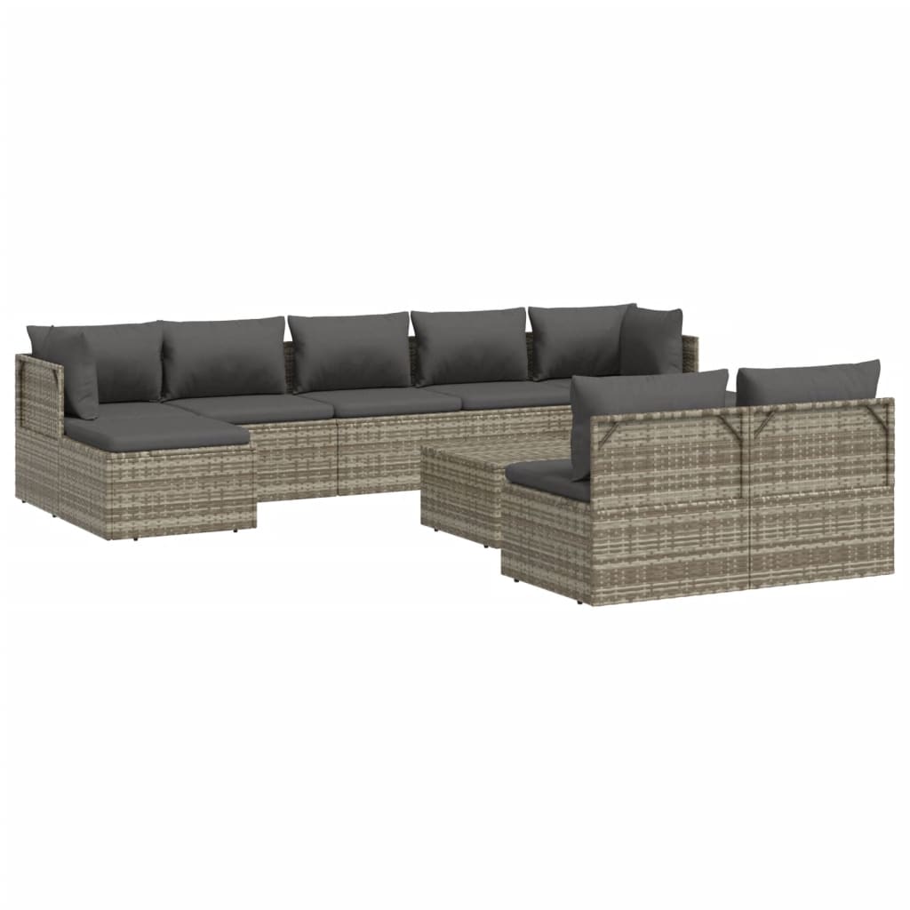 vidaXL 10 Piece Patio Lounge Set with Cushions Gray Poly Rattan