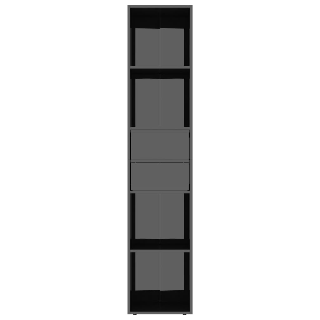 vidaXL Book Cabinet High Gloss Black 14.2"x11.8"x67.3" Engineered Wood