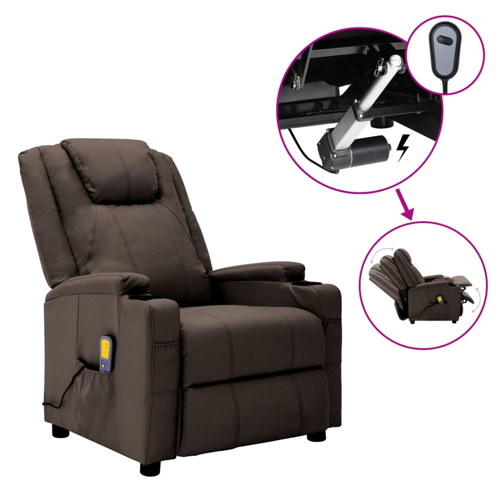 vidaXL Electric Massage Reclining Chair Brown Faux Leather