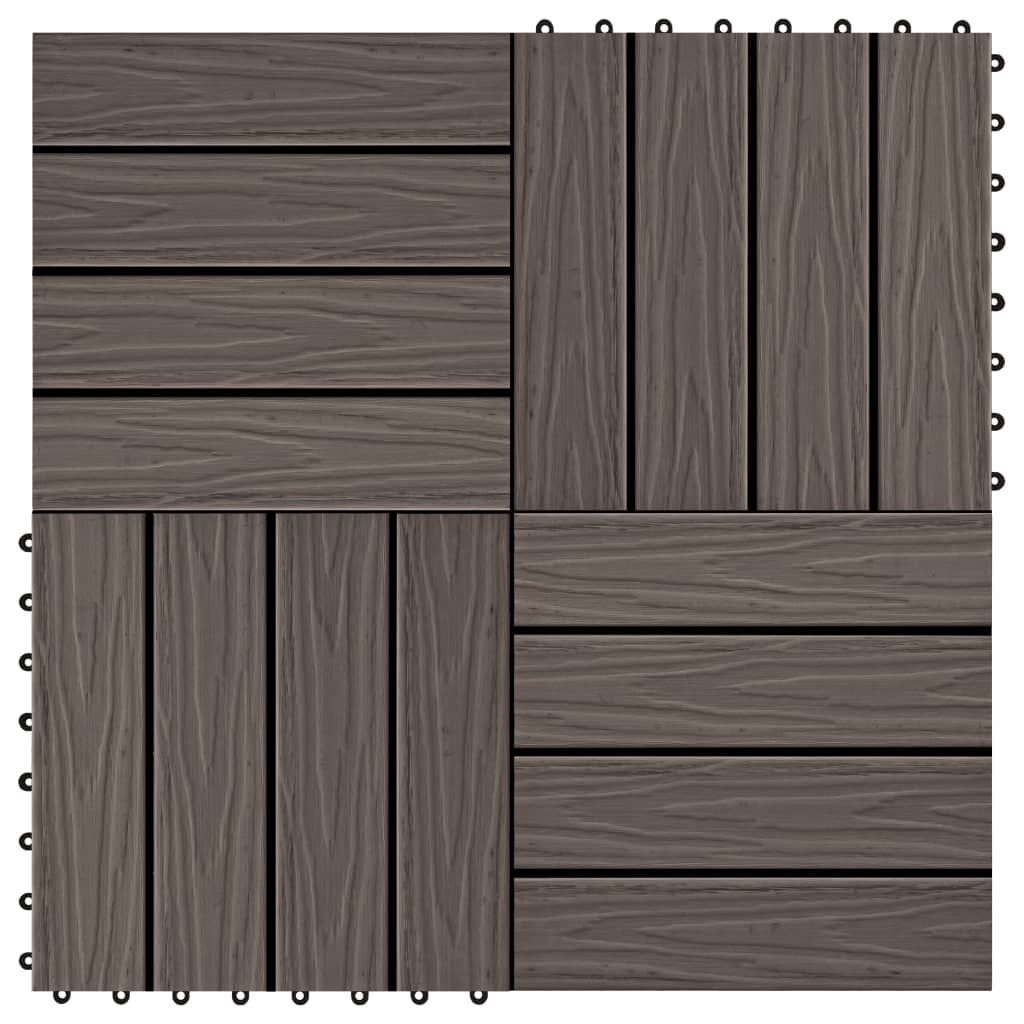 vidaXL 11 pcs Decking Tiles Deep Embossed WPC 11.8"x11.8" 1 sqm Dark Brown