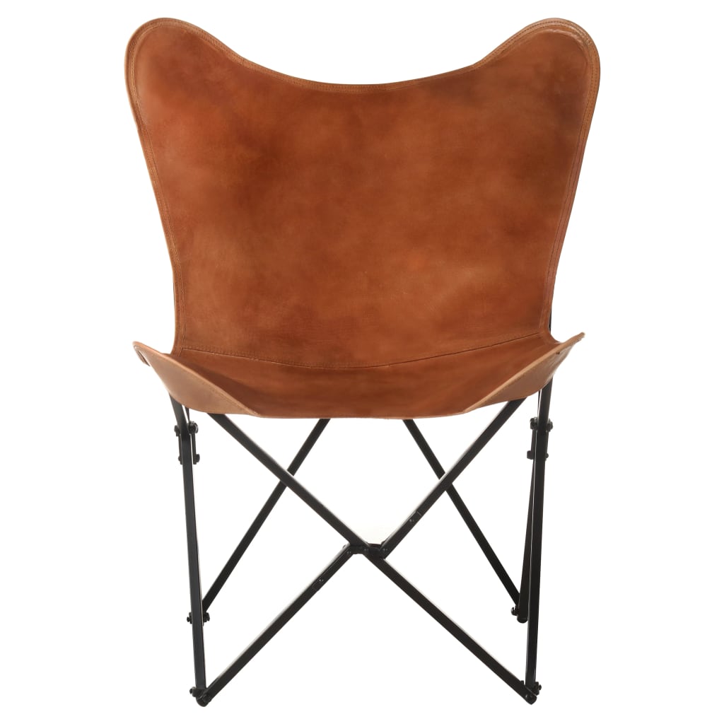 vidaXL Foldable Butterfly Chair Brown Real Leather