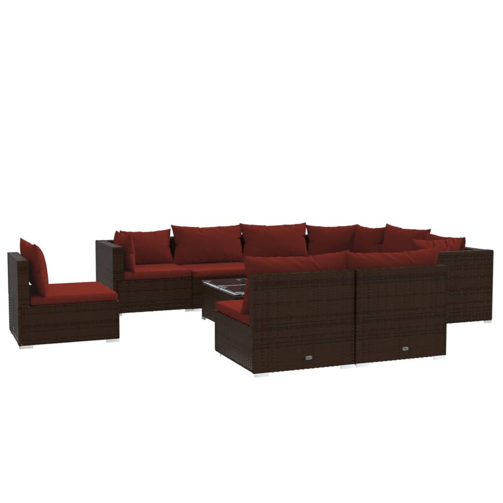 vidaXL 10 Piece Patio Lounge Set with Cushions Poly Rattan Brown