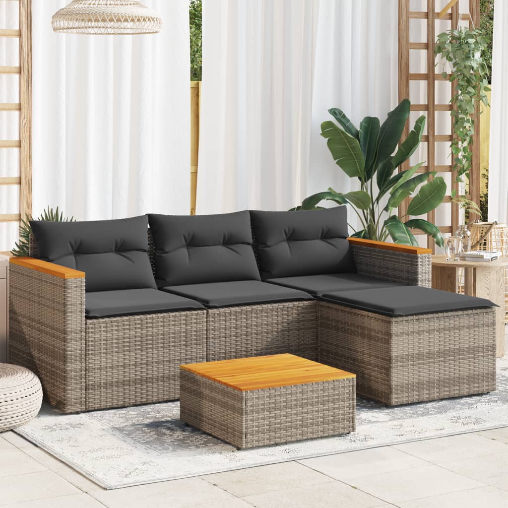 vidaXL 3 Piece Patio Sofa Set with Cushions Gray Poly Rattan