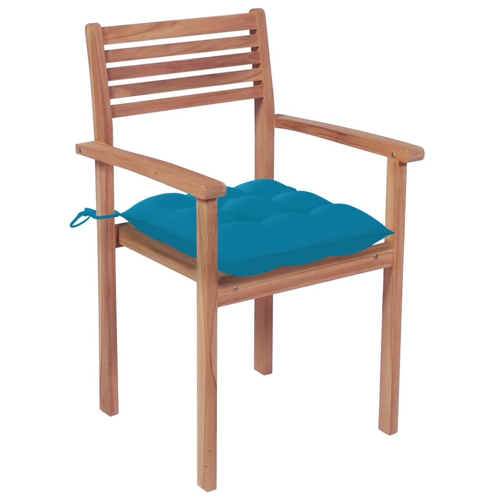 vidaXL Patio Chairs 4 pcs with Light Blue Cushions Solid Teak Wood