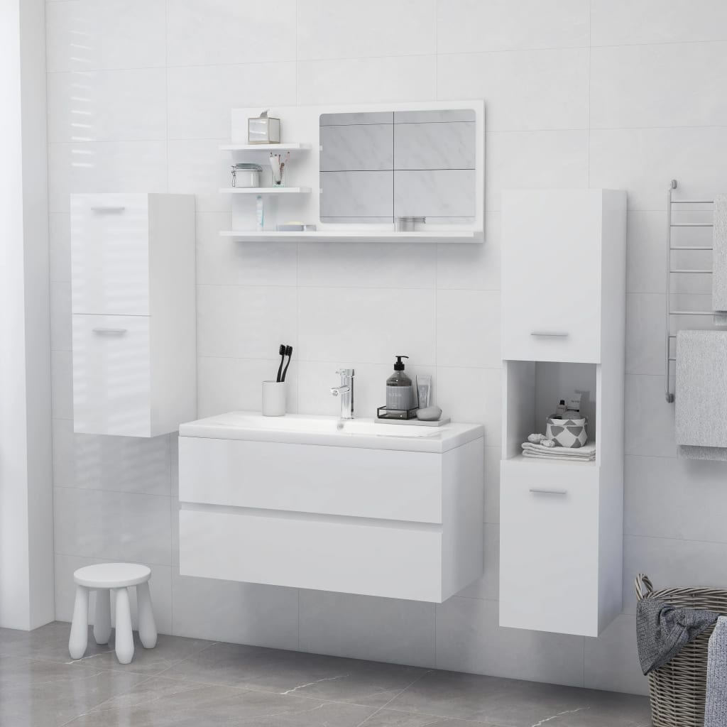 vidaXL Bathroom Mirror High Gloss White 35.4"x4.1"x17.7" Engineered Wood