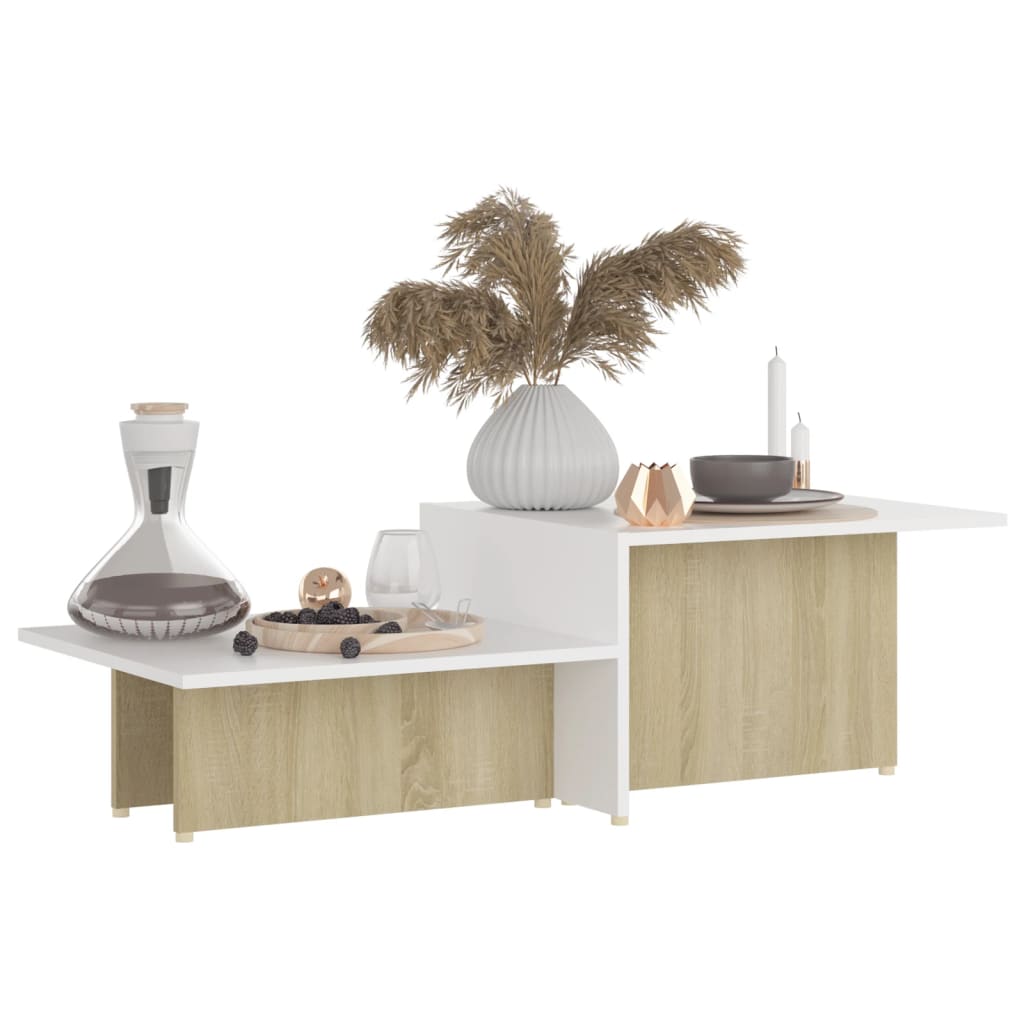 vidaXL Coffee Table Sonoma Oak and White 43.9"x19.7"x13" Engineered Wood