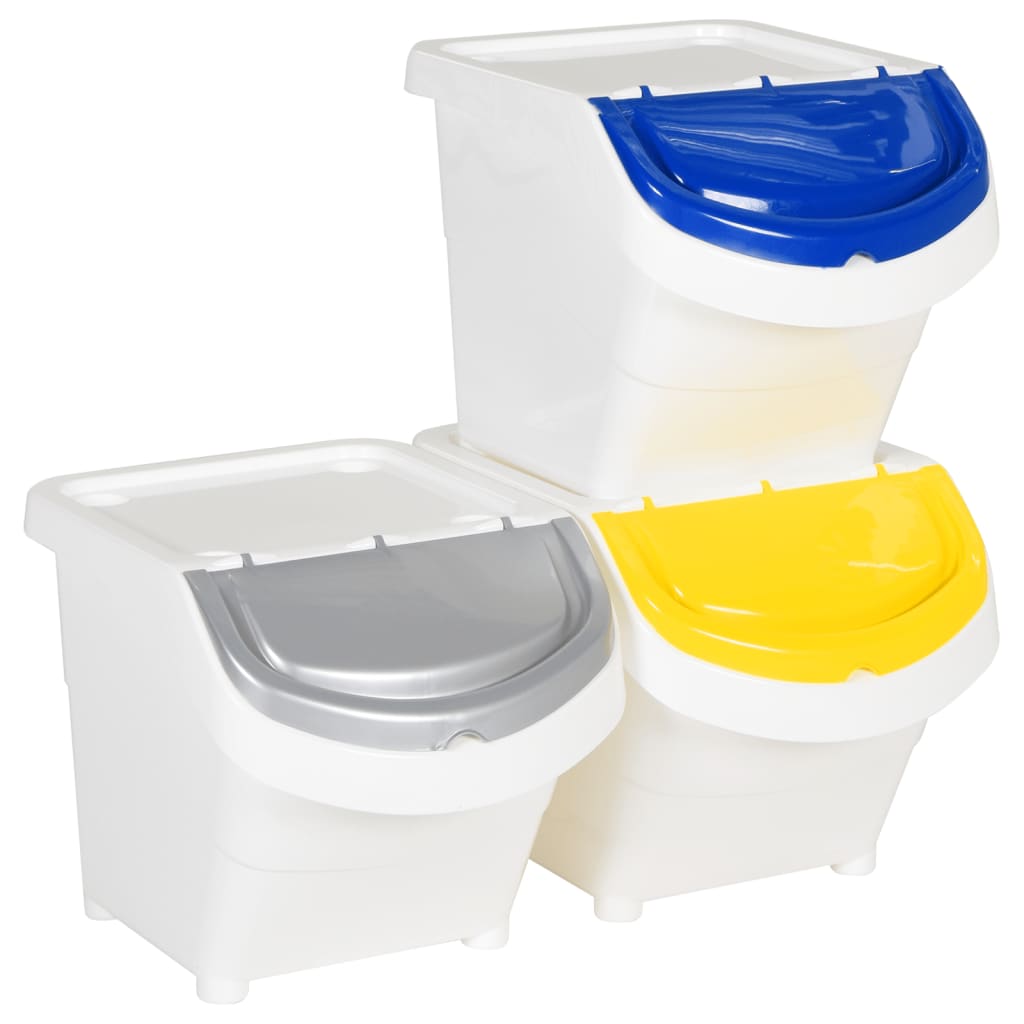 vidaXL Stackable Waste Bins with Lids 3 pcs White PP 20.6 gal