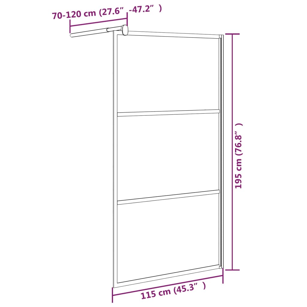 vidaXL Walk-in Shower Wall 45.3"x76.8" Half Frosted ESG Glass Black