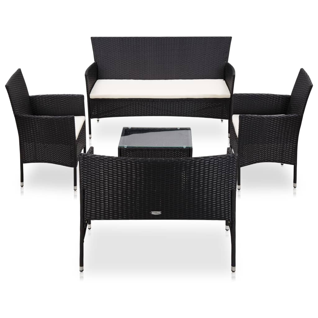 vidaXL 5 Piece Patio Lounge Set With Cushions Poly Rattan Black