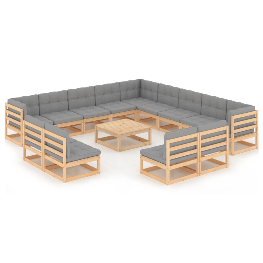 vidaXL 14 Piece Patio Lounge Set with Cushions Solid Wood Pine