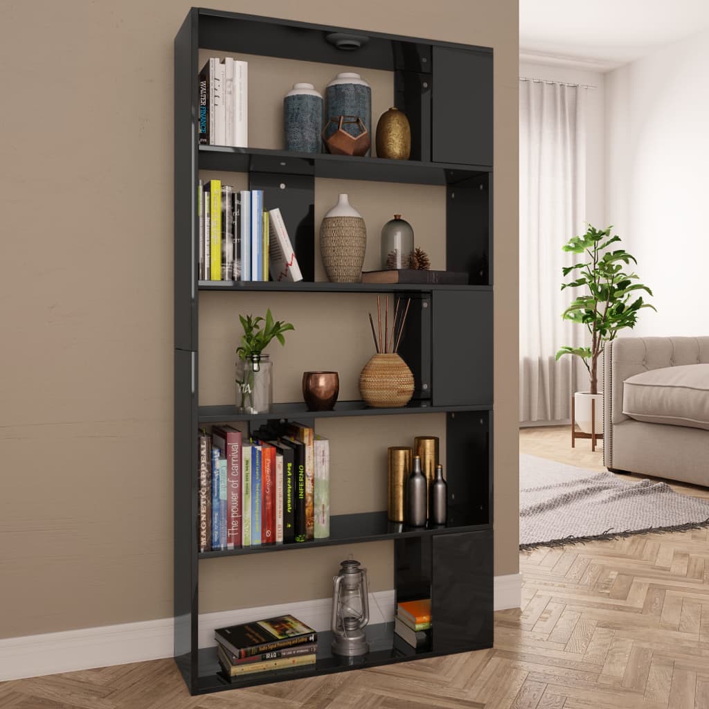 vidaXL Book Cabinet/Room Divider High Gloss Black 31.5"x9.4"x62.6"