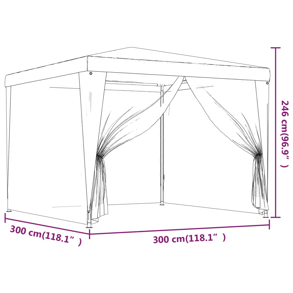 vidaXL Party Tent with 4 Mesh Sidewalls Blue 9.8'x9.8' HDPE
