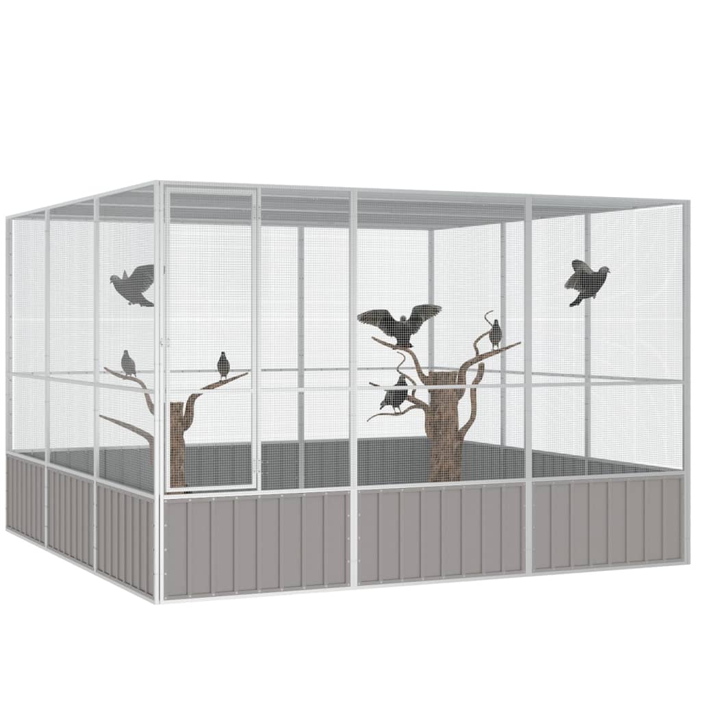 vidaXL Bird Cage Gray 119.1"x127.8"x83.3" Galvanized Steel