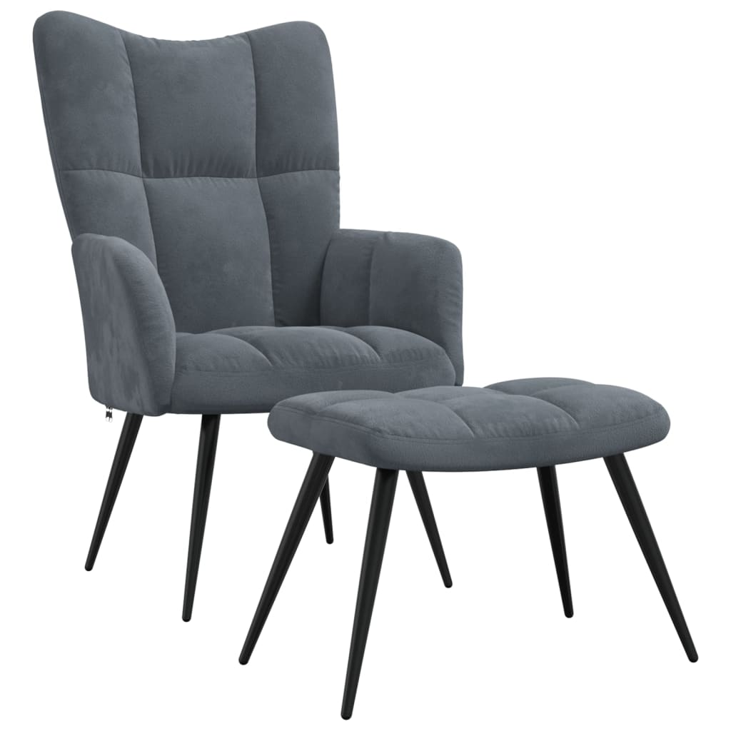 vidaXL Relaxing Chair with a Stool Dark Gray Velvet