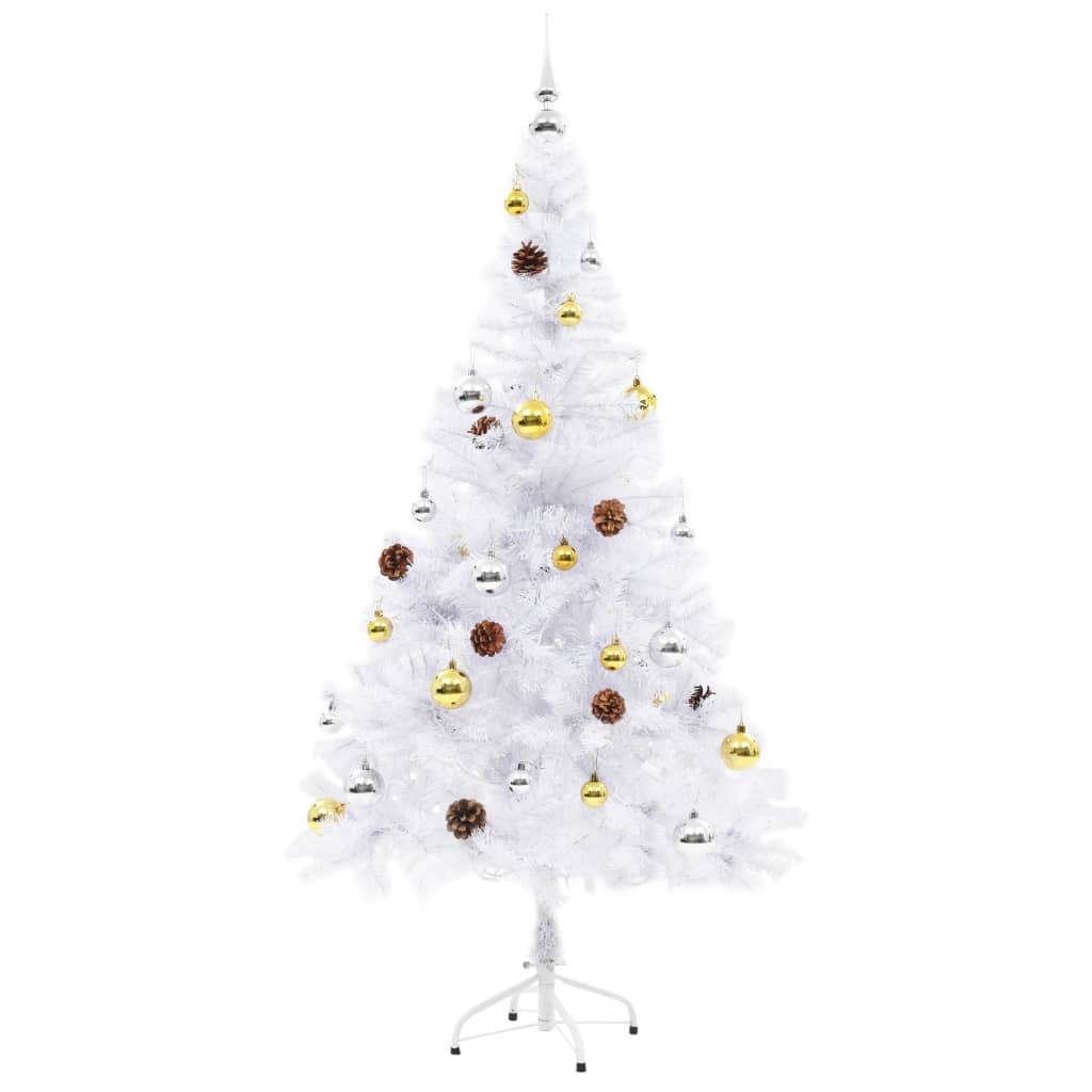 vidaXL Artificial Pre-lit Christmas Tree with Baubles White 5 ft