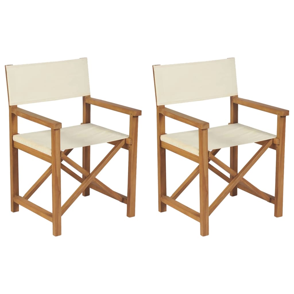 vidaXL Folding Director's Chairs 2 pcs Cream Solid Wood Teak