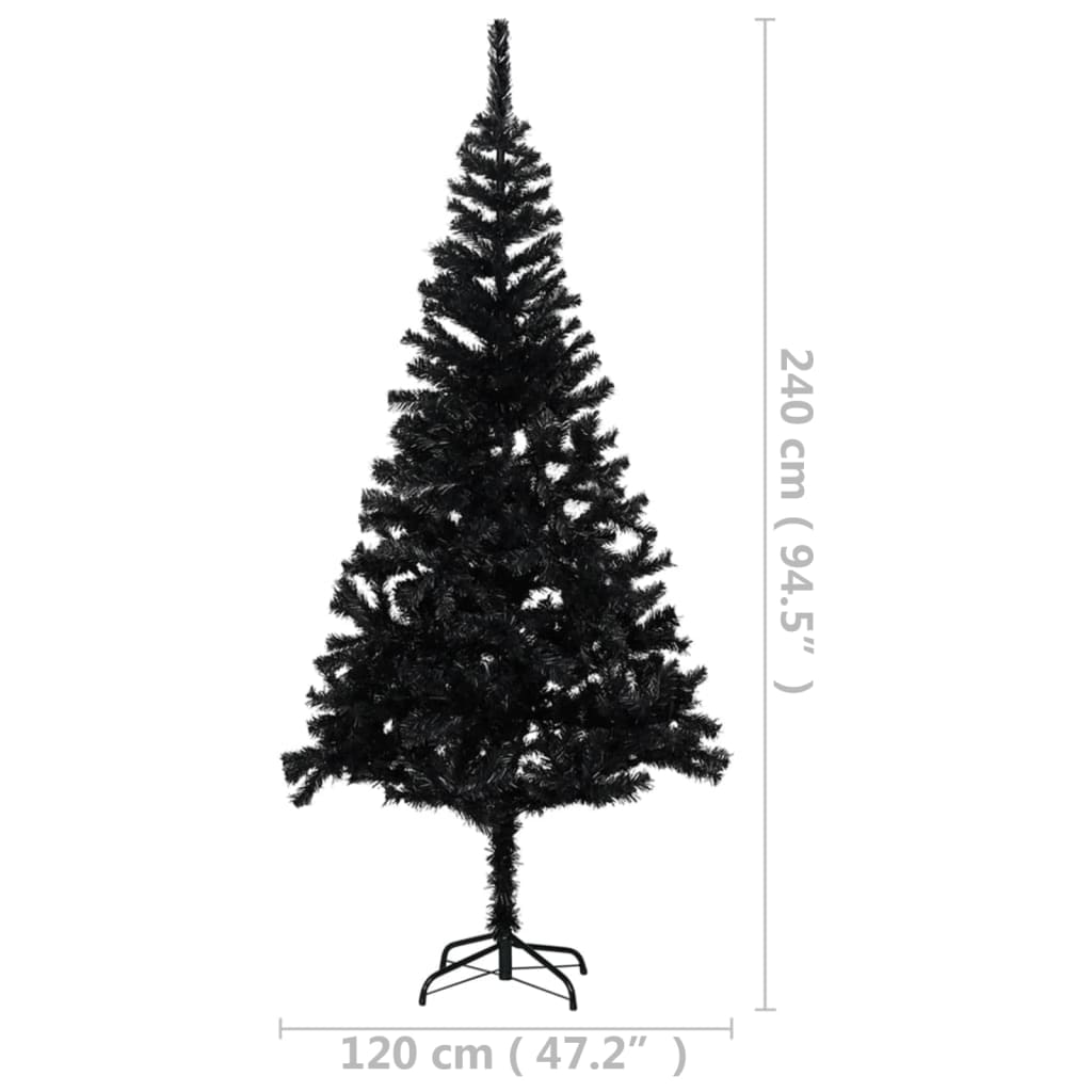 vidaXL Artificial Christmas Tree with LEDs&Stand Black 94.5" PVC