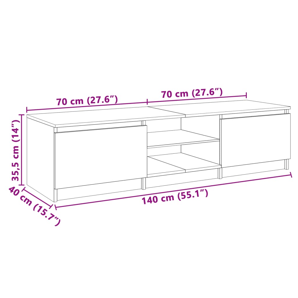 vidaXL TV Stand with LED Lights White 55.1"x15.7"x14"