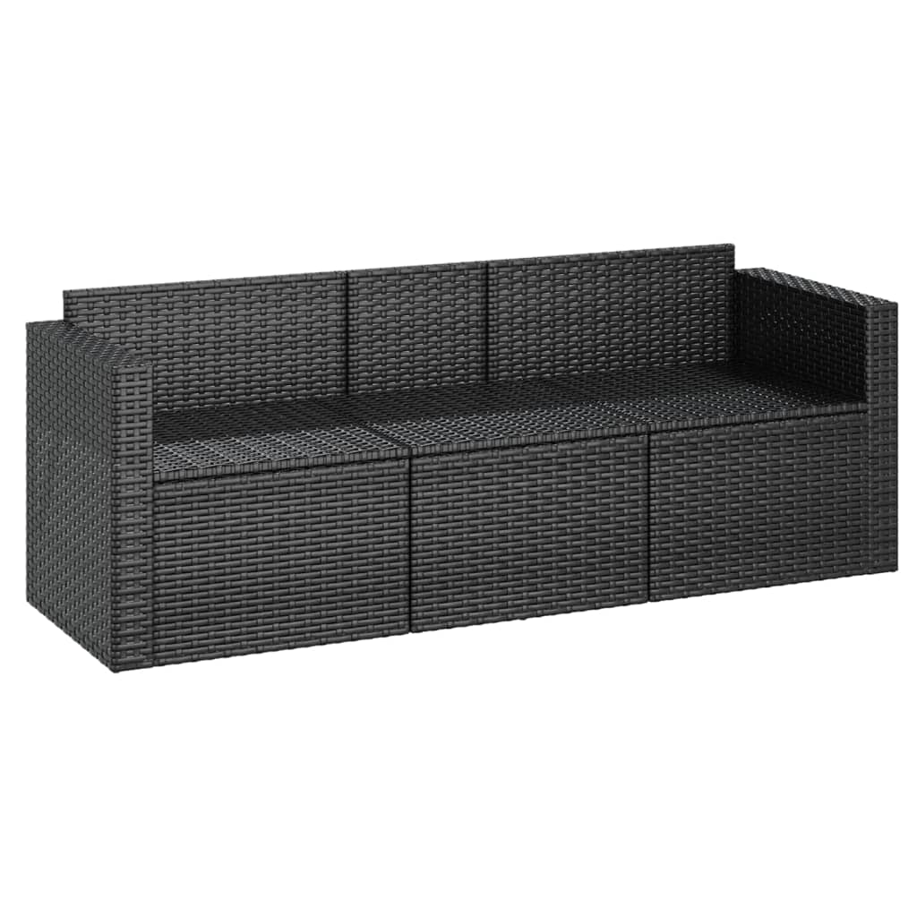 vidaXL 3-Seater Patio Sofa with Cushions Black Poly Rattan