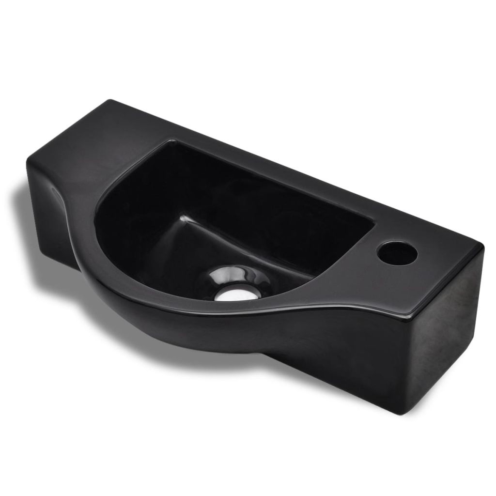 vidaXL Bathroom Basin with Faucet Hole Ceramic Black