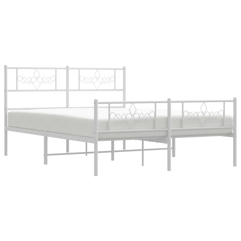 vidaXL Metal Bed Frame with Headboard and Footboard White 53.1"x74.8"