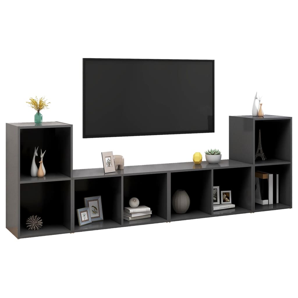 vidaXL TV Cabinets 4 pcs Gray 28.3"x13.8"x14.4" Chipboard