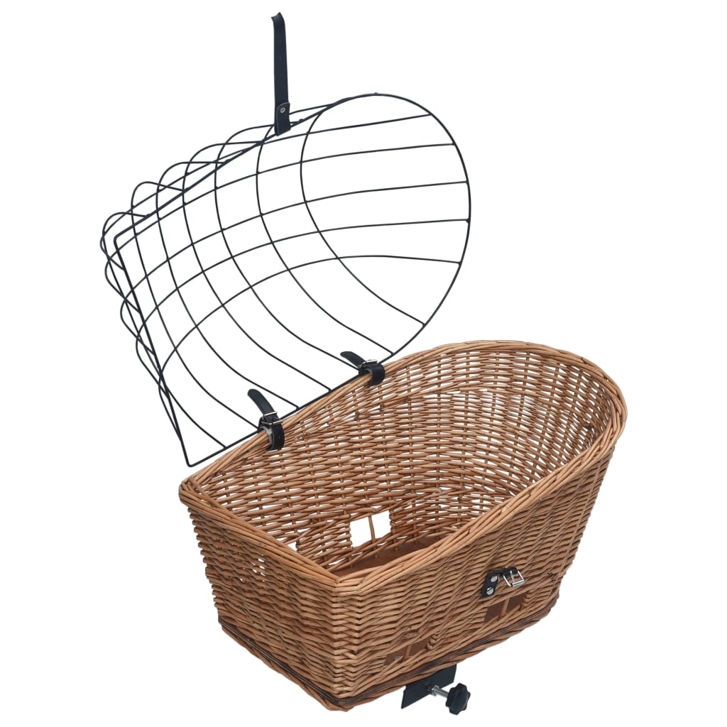 vidaXL Bike Rear Basket with Cover 21.7"x12.2"x14.2" Natural Willow