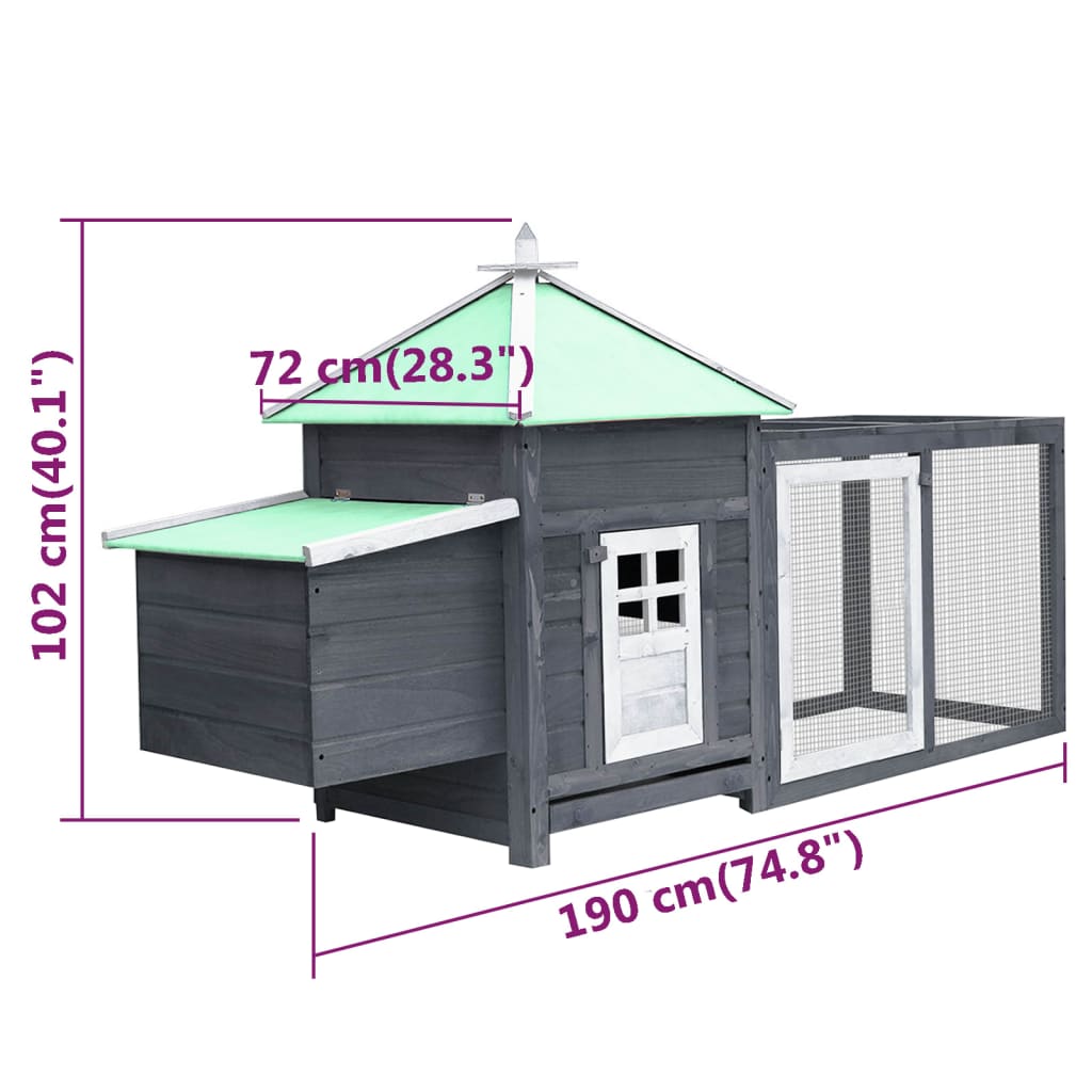 vidaXL Chicken Coop with Nest Box Gray 74.8"x28.3"x40.2" Solid Firwood