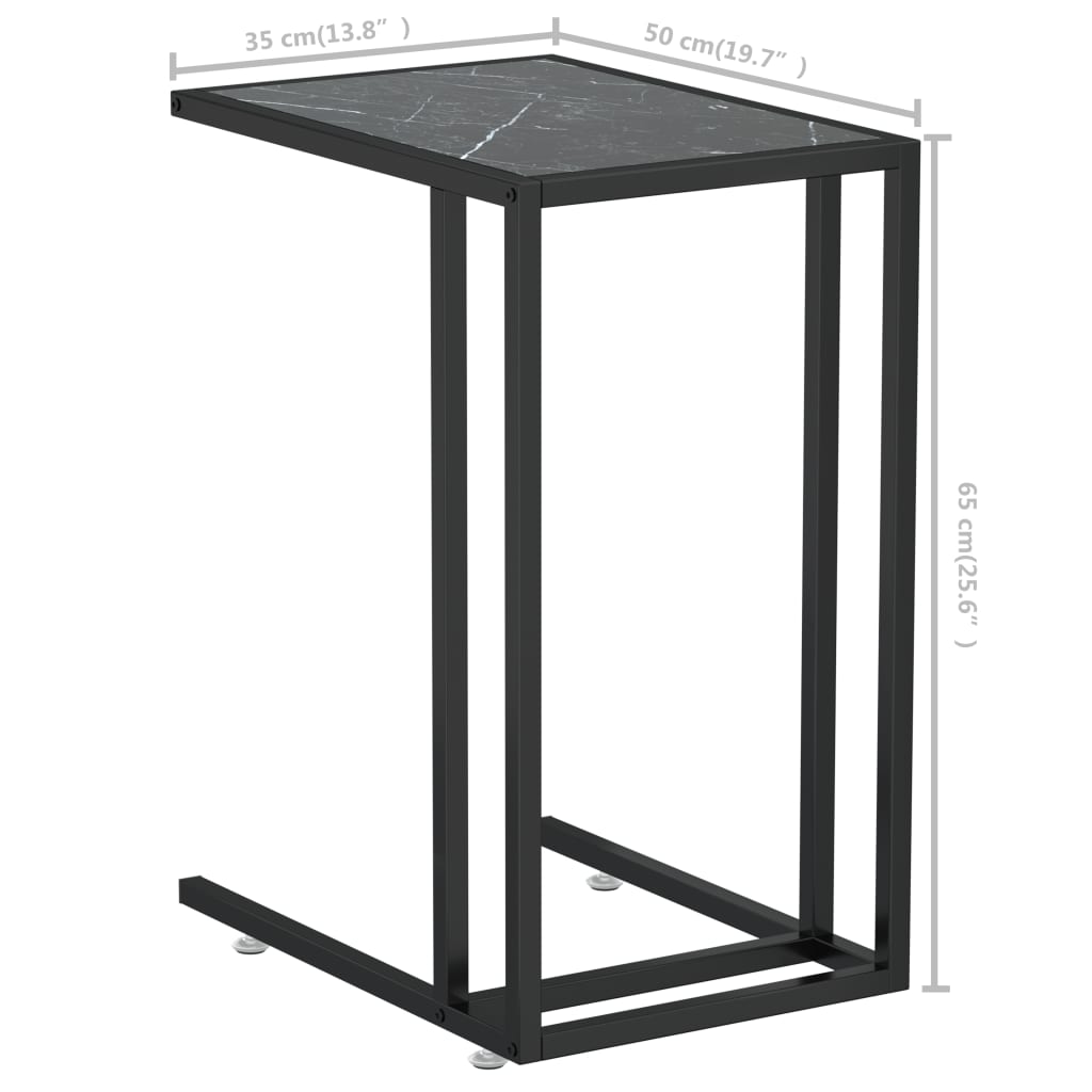 vidaXL Computer Side Table Black Marble 19.7"x13.8"x25.6" Tempered Glass