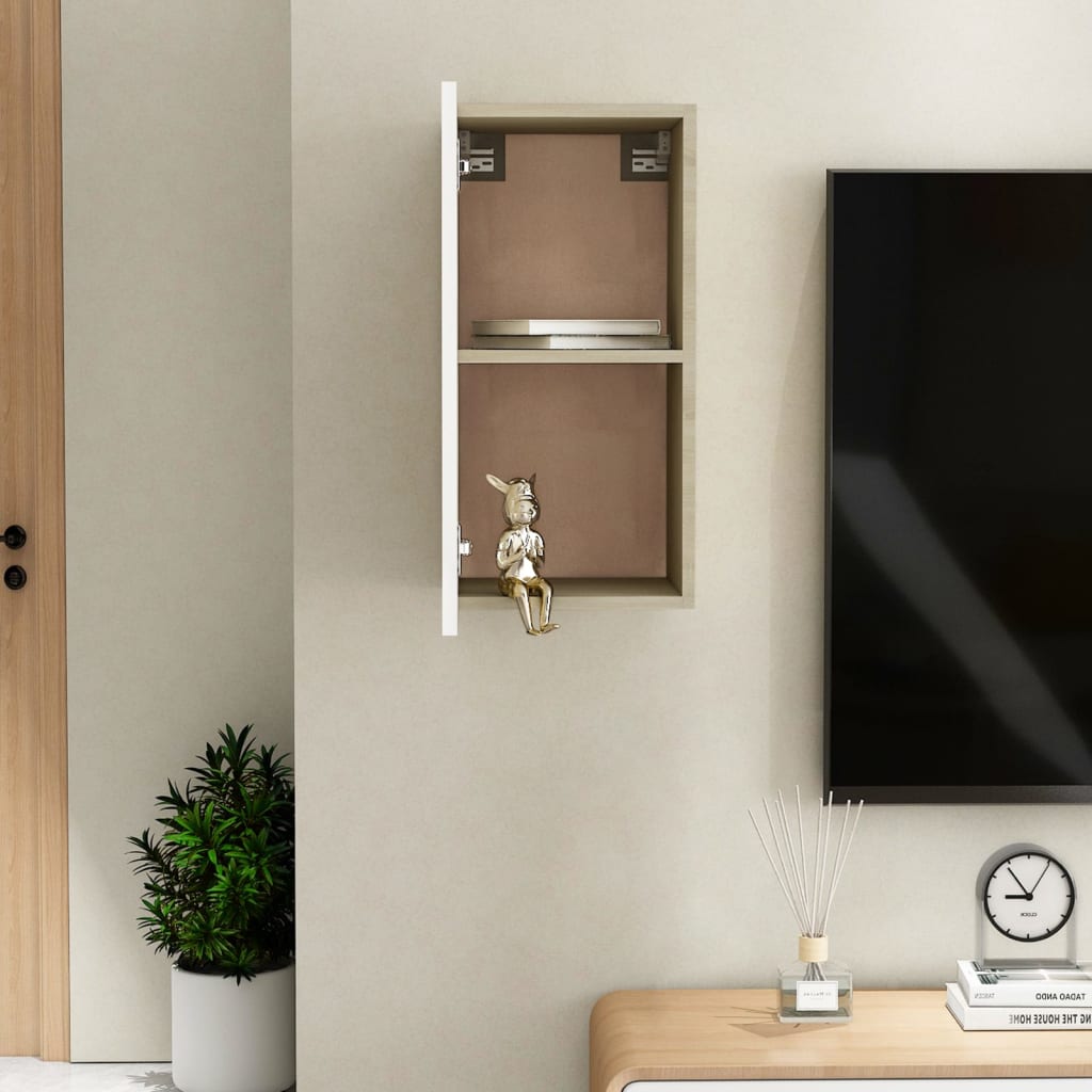 vidaXL TV Cabinet White and Sonoma Oak 12"x11.8"x23.6" Chipboard