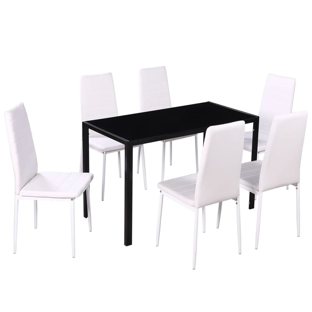 Dining Set 6 White Chairs + 1 Table Contemporary Design