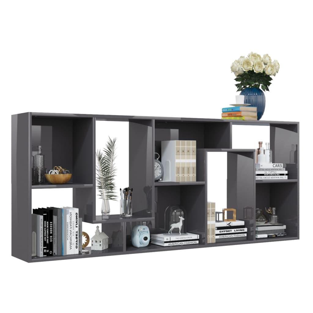 vidaXL Book Cabinet High Gloss Gray 26.4"x9.4"x63.4" Engineered Wood