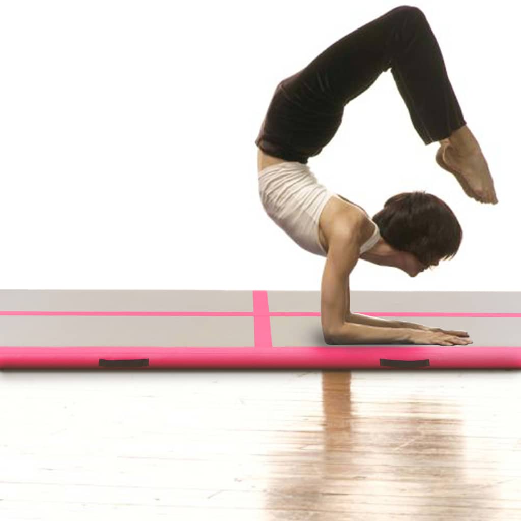 vidaXL Inflatable Gymnastics Mat with Pump 236.2"x39.4"x3.9" PVC Pink