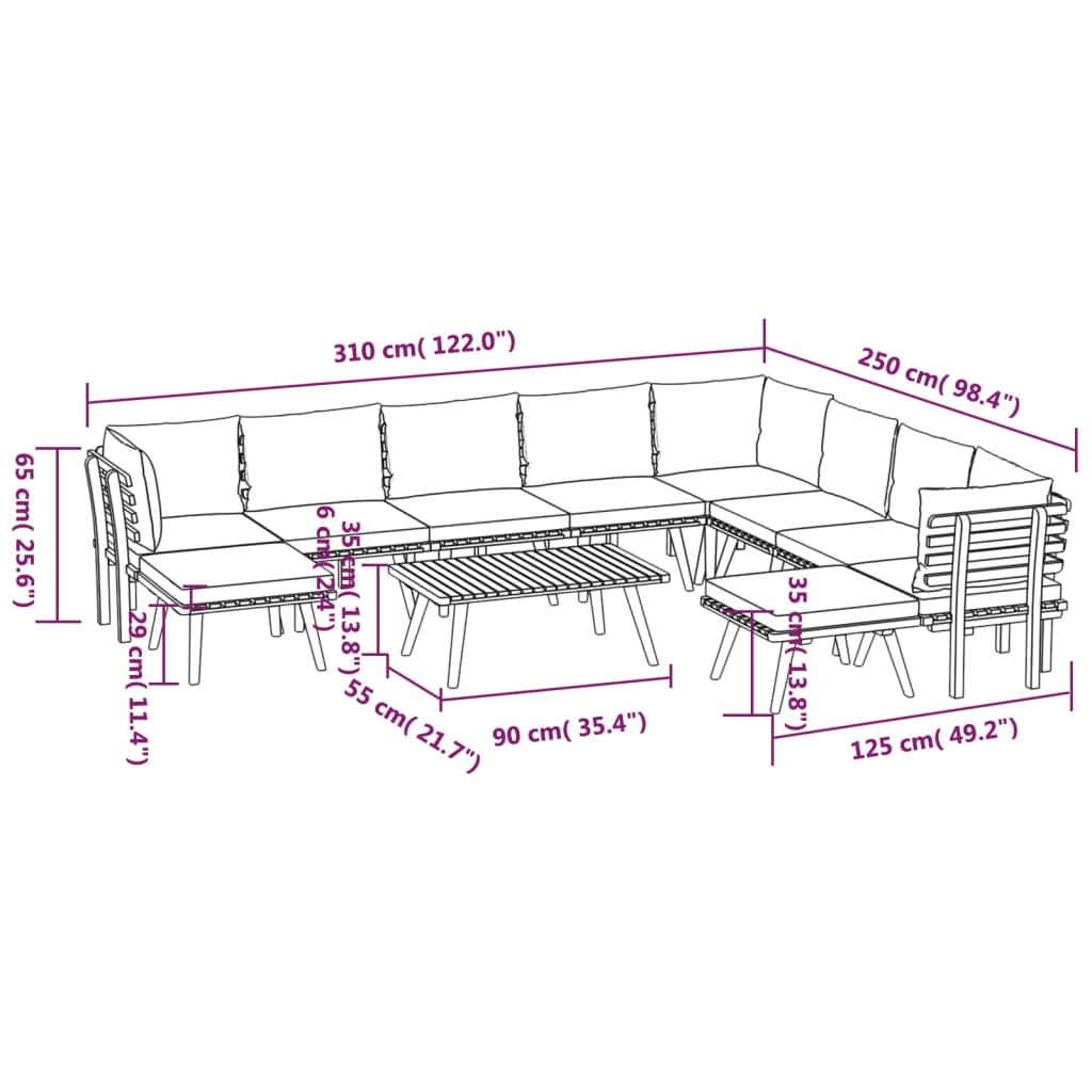 vidaXL 11 Piece Patio Lounge Set with Cushions Solid Acacia Wood